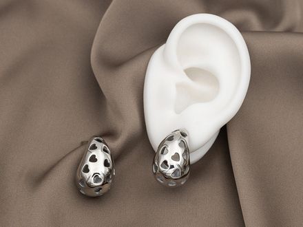 Серьги-гвоздики "Капли с Сердечками" 25мм