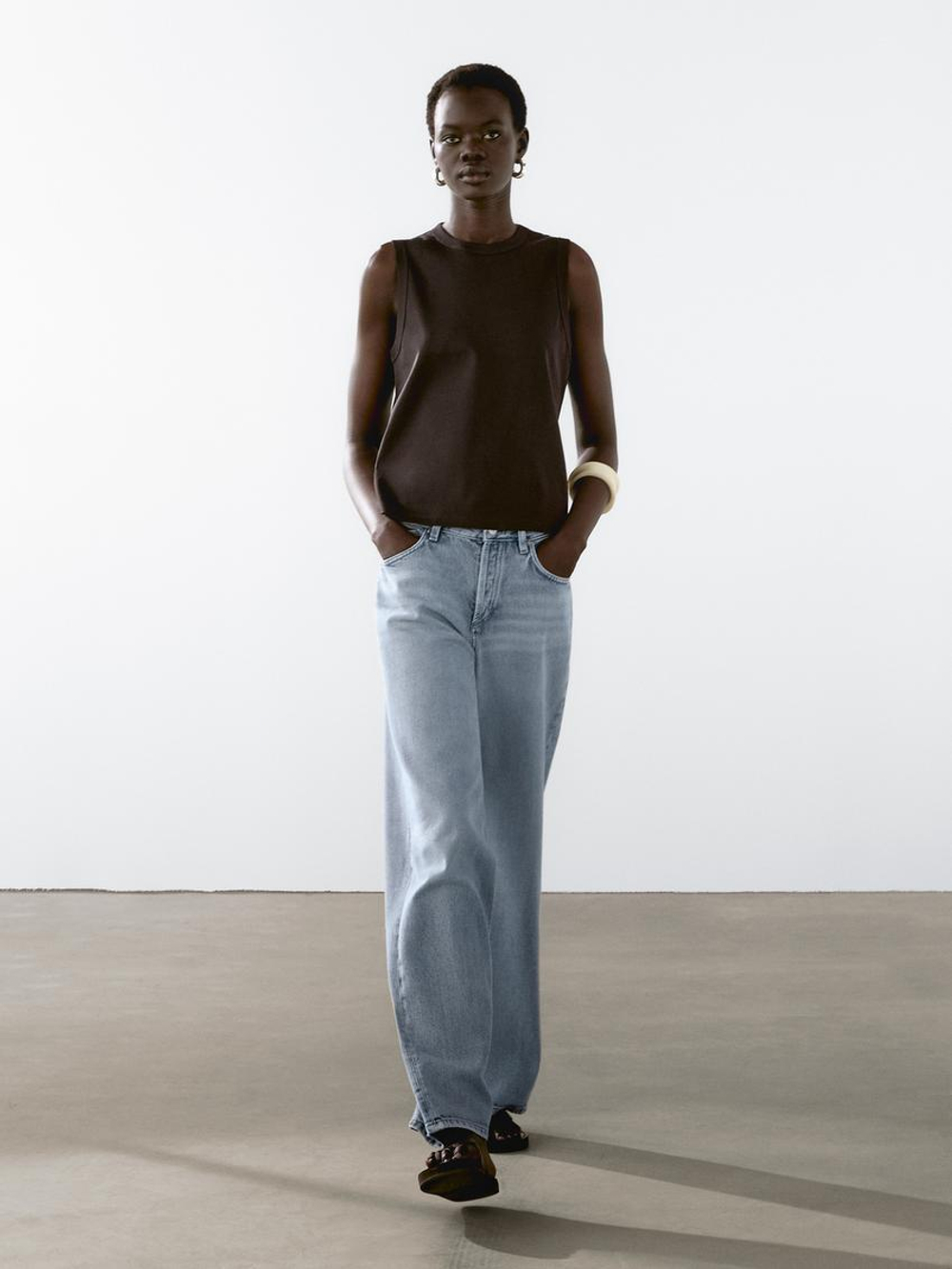 Massimo Dutti Футболка из 100% хлопка без рукавов, жженый