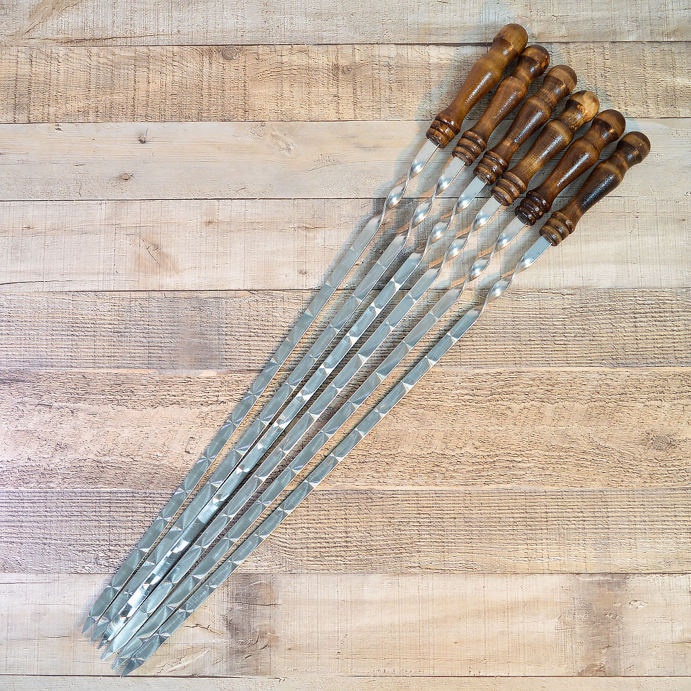 Набор шампуров 6шт 700*12*2,5мм плоских, с деревянными ручками, в чехле