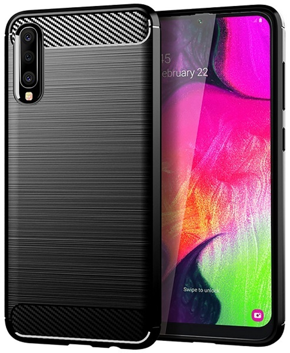 Чехол для Samsung Galaxy A70 (Galaxy A70S) цвет Black (черный), серия Carbon от Caseport