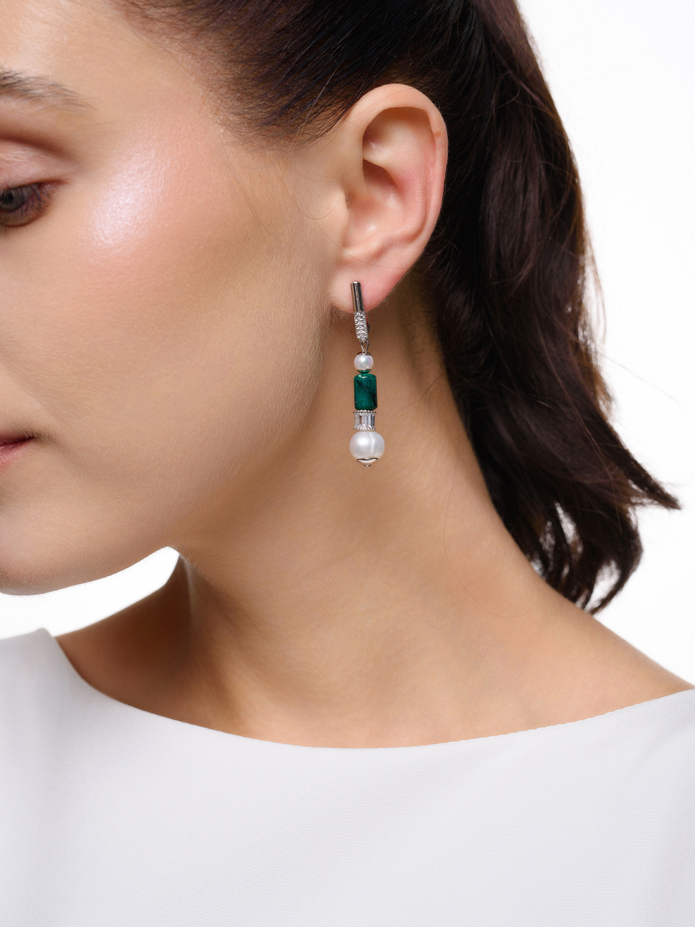 Серьги "Pearl charm" green Silver