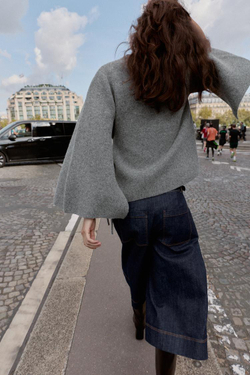 ZARA ТРИКОТАЖНОЕ ПАЛЬТО-КИМОНО С РАЗРЕЗАМИ НА РУКАВАХ, СВЕТЛО-СЕРЫЙ