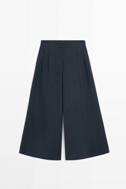 Massimo Dutti Брюки из струящейся ткани со складками, глубокий синий