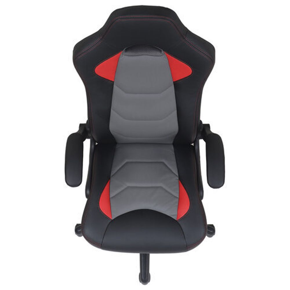 Кресло компьютерное BRABIX "Skill GM-005", откидные подлокотники, экокожа, черное/красное, 532496