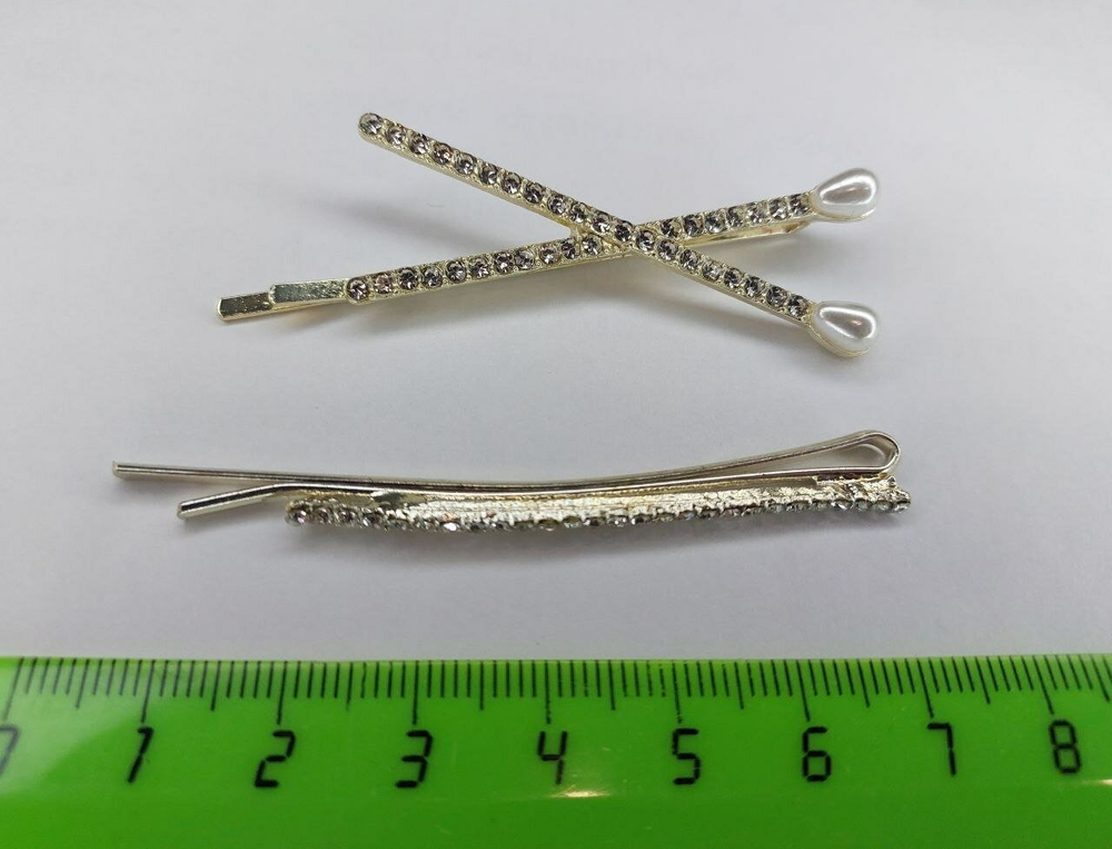 Набор  Невидимки в виде "Спичек" со стразами. Цвет золото. В количестве 2 шт