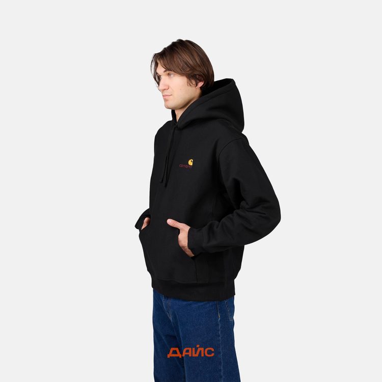 Толстовка мужская Carhartt WIP Hooded American Script артикул:I028279_black - купить в магазине Дайс