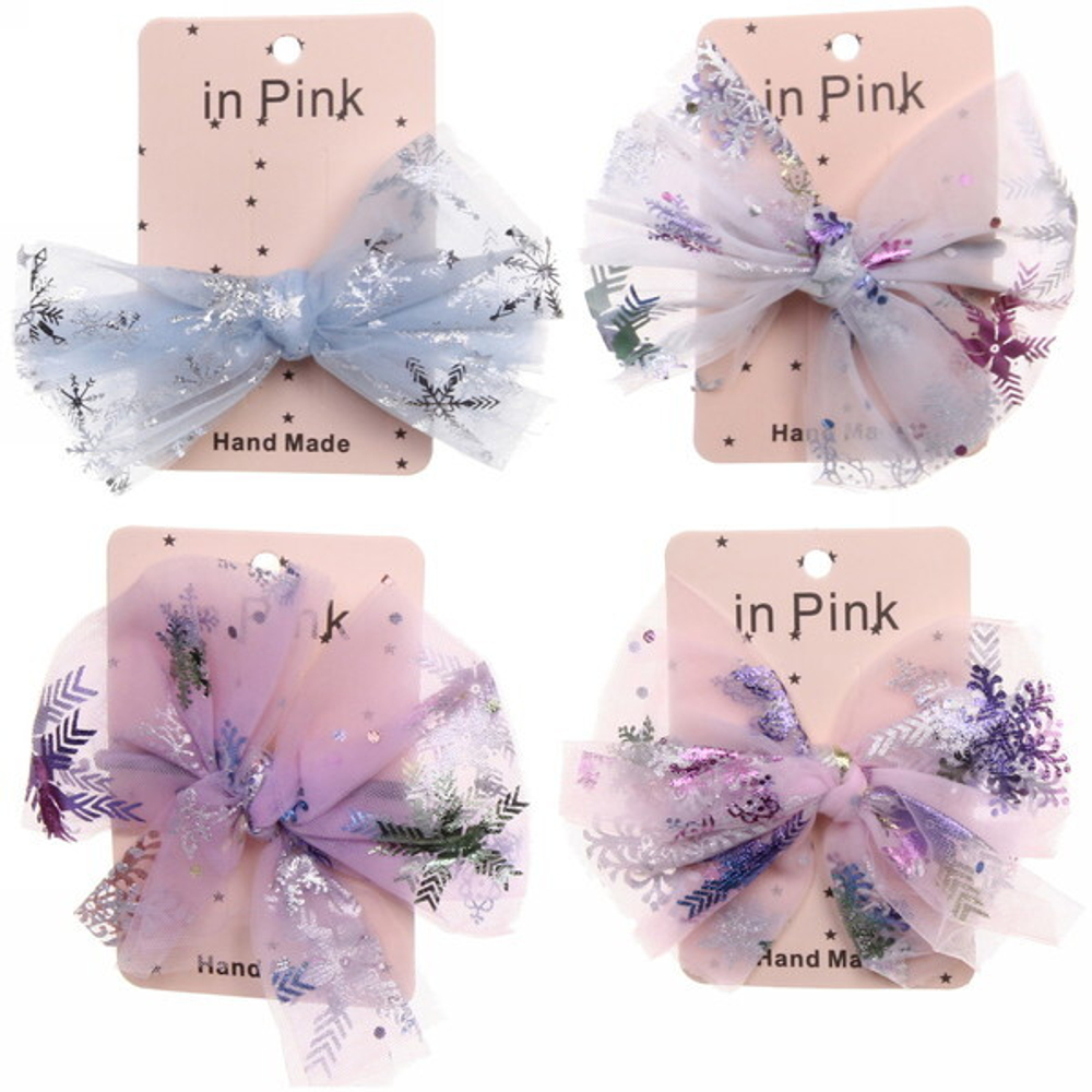 Резинка для волос 1шт «Pomp - Айви», микс 4 цвета( белый, пудровый, светло-голуб., светло-фиолет.), 12*9 см