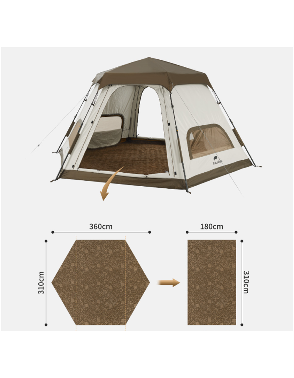 Палатка Naturehike Hexagonal 3-4-местная, автоматическая, хаки (бежевая)