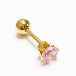 Микроштанга ( 6 мм) для пирсинга уха с розовым кристаллом 4 мм. Медицинская сталь, золотое анодирование. 1 шт