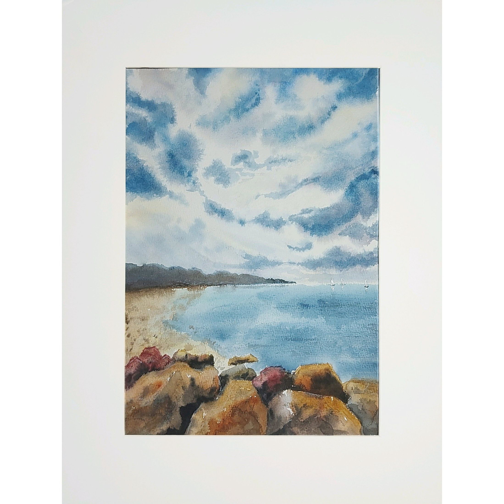 Картина авторская акварельная в паспарту 30х40 см на стену для интерьера "Небеса"