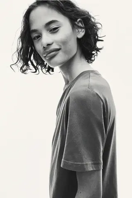 H&M Хлопковая футболка, антрацитовый
