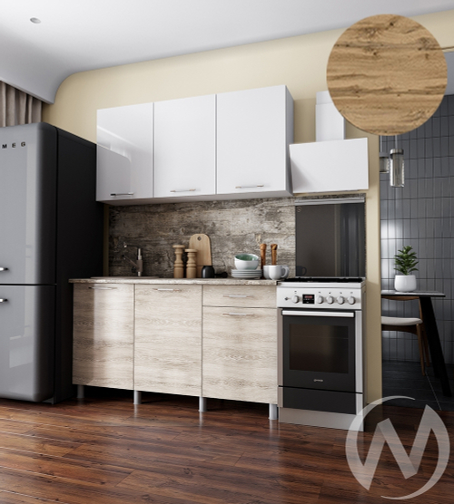 Кухня Нора 1.5м (корпус белый/белый; дуб шале светлый) 26мм дуб вотан