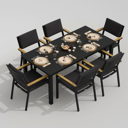 Обеденная группа Ideal Patio ДОЛЛА БОНТА каркас карбон, стол алюминий 180, ткань антрацит