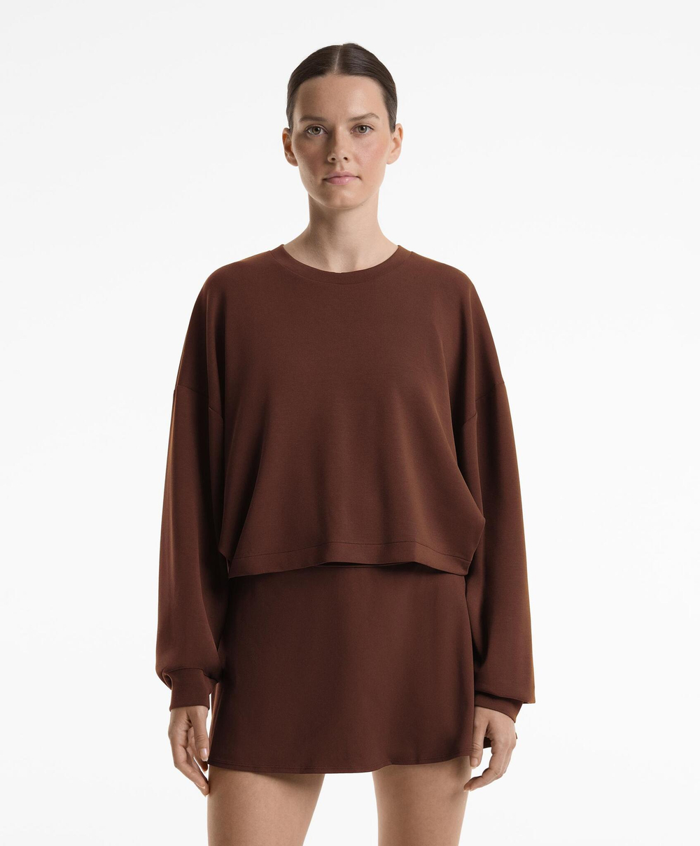 Oysho Толстовка укороченная с перекрещивающейся спинкой и модалом, шоколадный