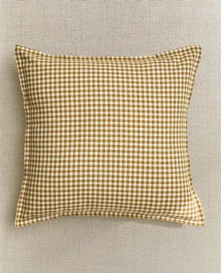 ZARA HOME НАВОЛОЧКА ДЛЯ ДЕКОРАТИВНОЙ ПОДУШКИ В КЛЕТКУ, ЖЕЛТЫЙ