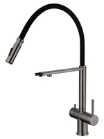 Смеситель для кухни с гибким изливом и подключением фильтра WONZON & WOGHAND, Темный графит (WW-88458009-BGM)