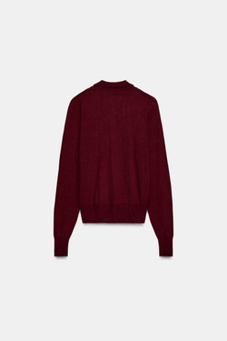 ZARA БАЗОВОЕ ПОЛО ИЗ СМЕСОВОЙ ШЕРСТИ, БУРГУНДИ