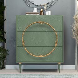 Комод Арт Колор leaves Классик Голд с 3 ящиками Зеленый нефрит