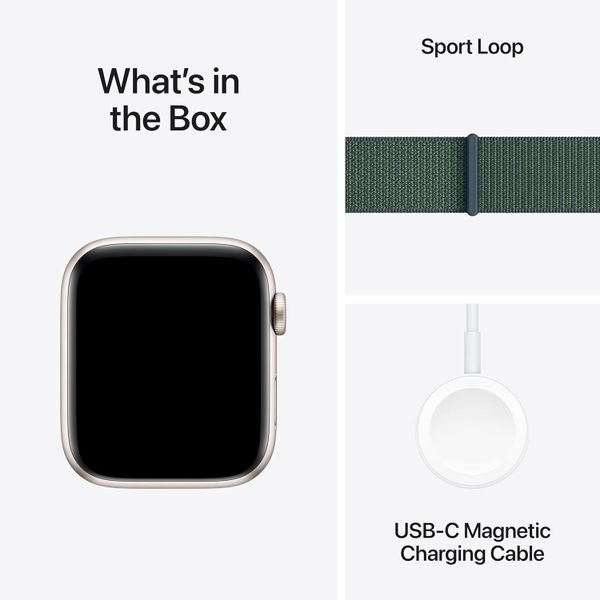 Умные часы Apple Watch SE 2024 44 мм из алюминия цвета «сияющая звезда», нейлоновый браслет зеленого цвета