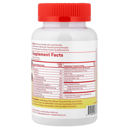 SmartyPants, мультивитамины и омега-кислоты для детей, без сахара, клубничный и банановый вкус, 44 жевательных таблетки