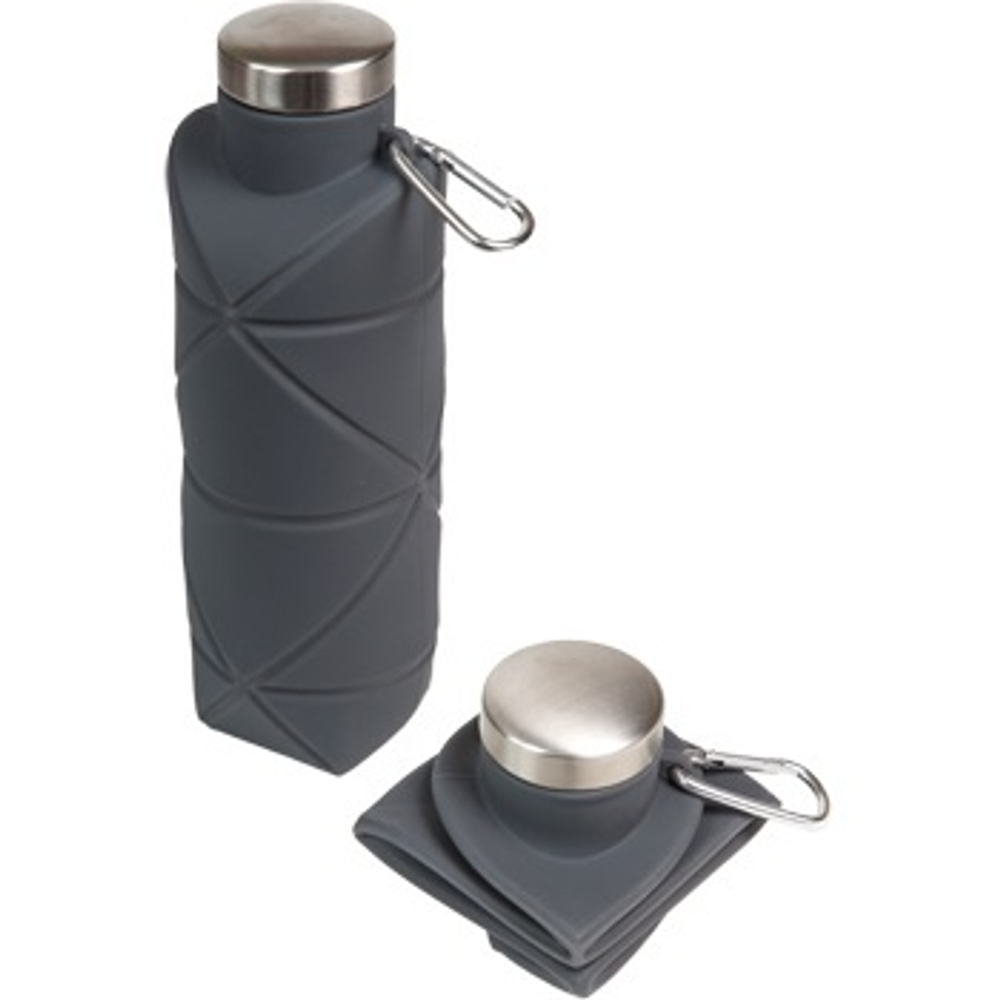 Бутылка для воды складная 700мл, 22 x 8 см, силиконовая, с метал.крышкой, чёрная