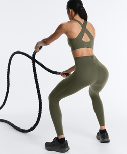 OYSHO Легинсы Compressive длиной до щиколотки с высокой посадкой, хаки