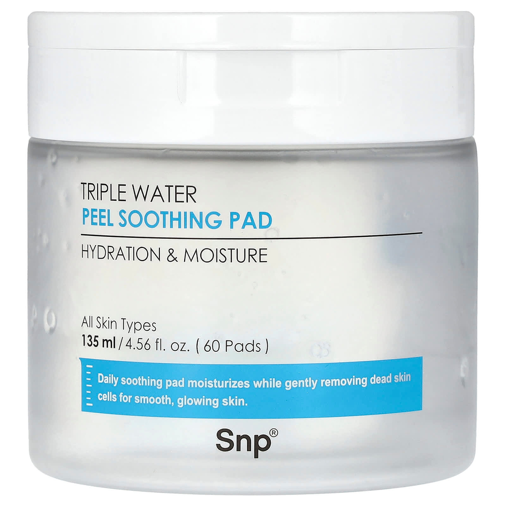 SNP, Triple Water, пилинг-диски с успокаивающим эффектом, 60 шт., 135 мл (4,56 жидк. унции)