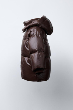 ZARA ПУХОВИК ИЗ ПЕРА И ПУХА WATER REPELLENT И WIND RESISTANT, ТЕМНО-КОРИЧНЕВЫЙ