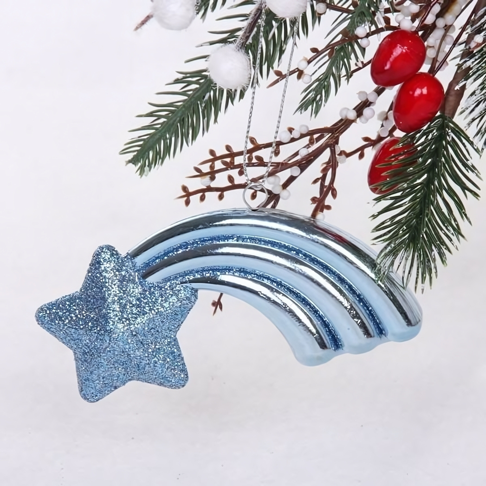 Ёлочная игрушка "Звезда желаний" 11*5*1,5 см, голубой (Серпантин)