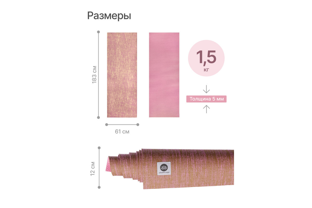 Коврик для йоги и фитнеса Джутовый Urbanfit, розовый