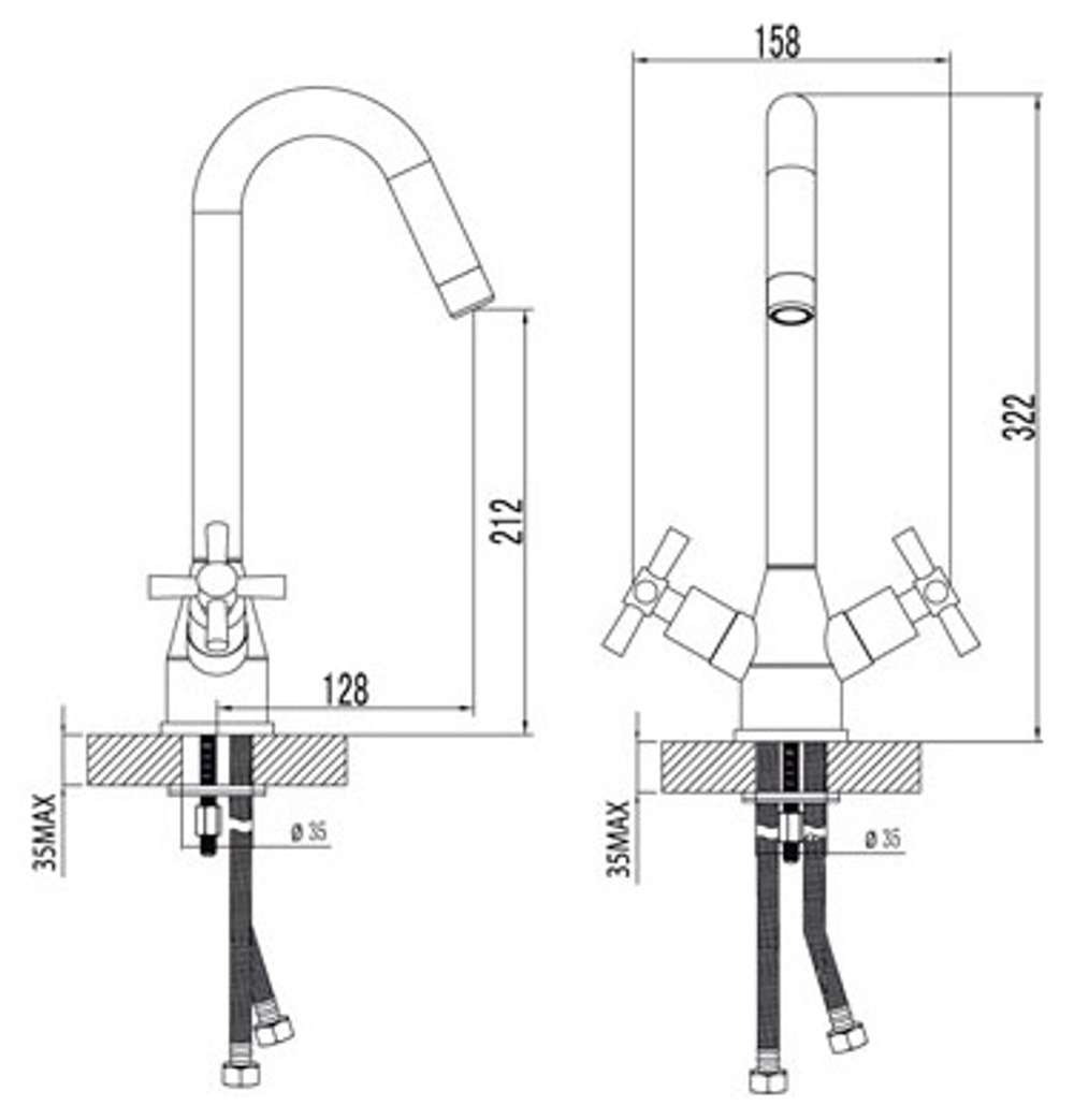 LM2204C Нео Смеситель для кухни с поворотным изливом, хром (к/к 8)