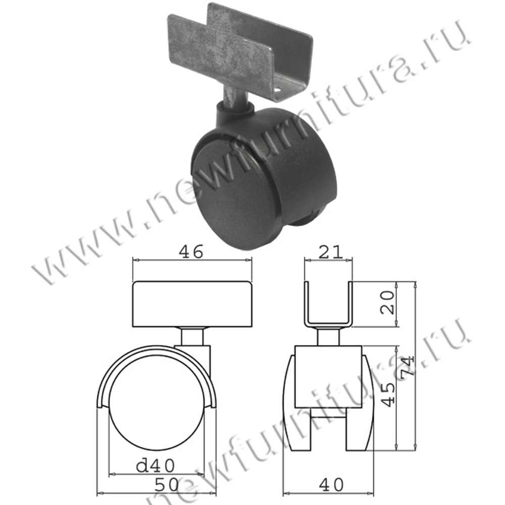 Опора колесная Д=40 (9,6-С-01) накладная под торец