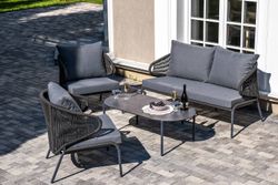 "Милан" лаунж-зона 4-местная плетеная из роупа (веревки), каркас алюминиевый темно-серый, роуп темно-серый