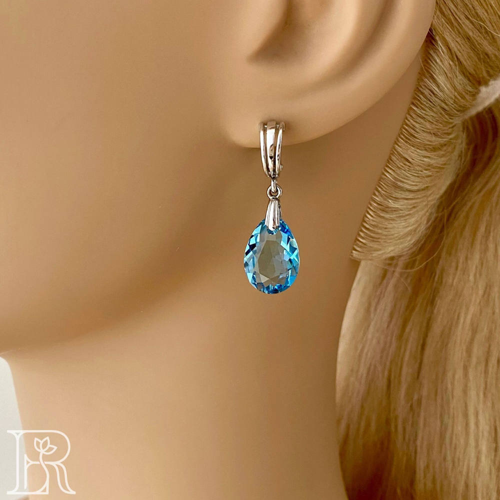 LEFIREL' Серьги серебряные женские "Горное озеро" с кристаллами Swarovski / ювелирные украшения из родированного серебра 925