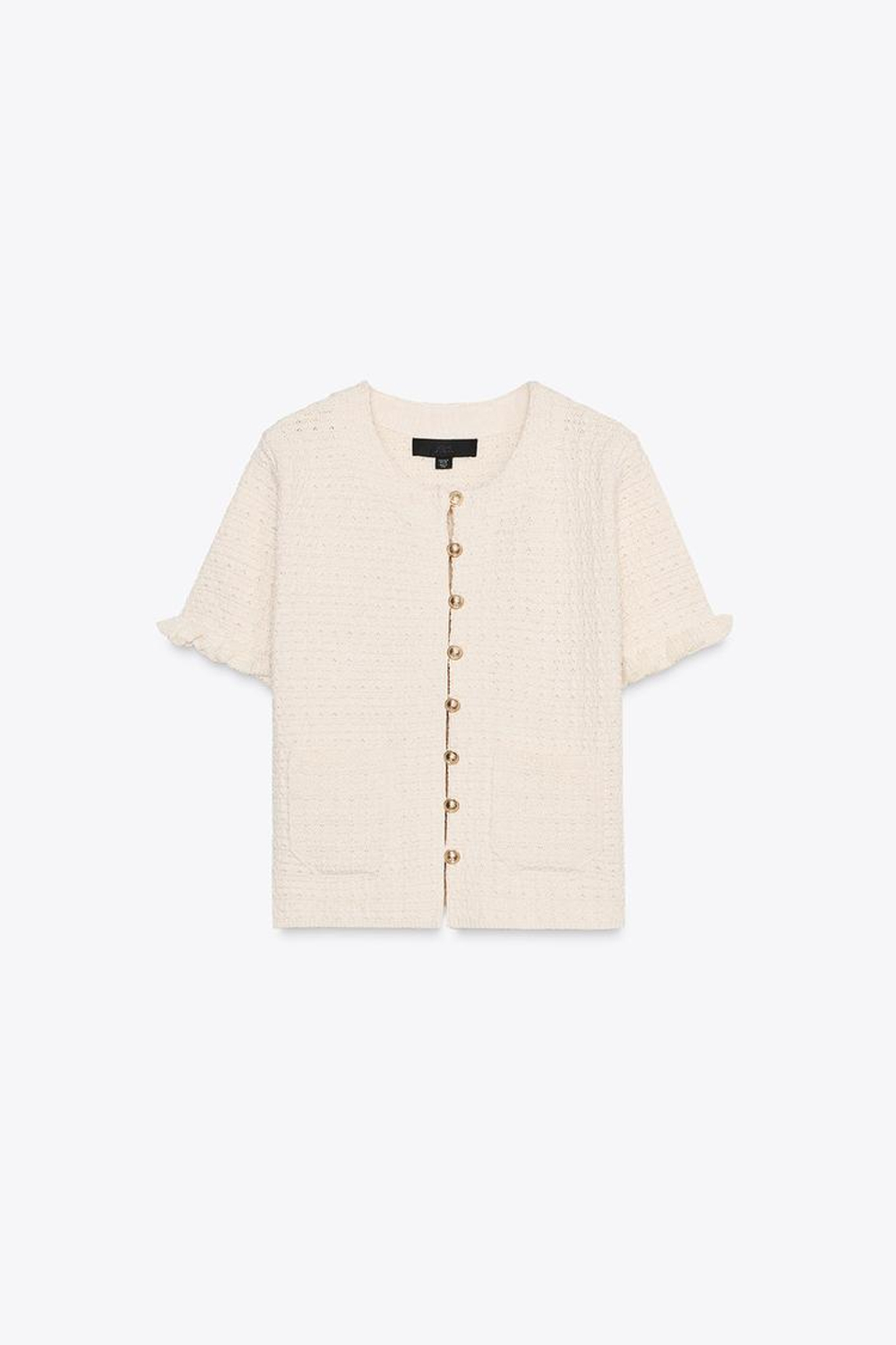 ZARA ТРИКОТАЖНЫЙ КАРДИГАН С ВОЛАНАМИ, ЭКРЮ