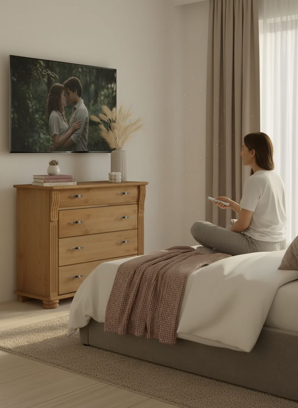 Комод для одежды Сюзанна, деревянный из массива сосны в викторианском стиле, бейц