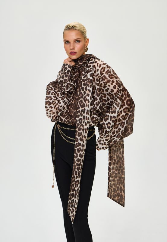 Блуза леопардовая с бантом