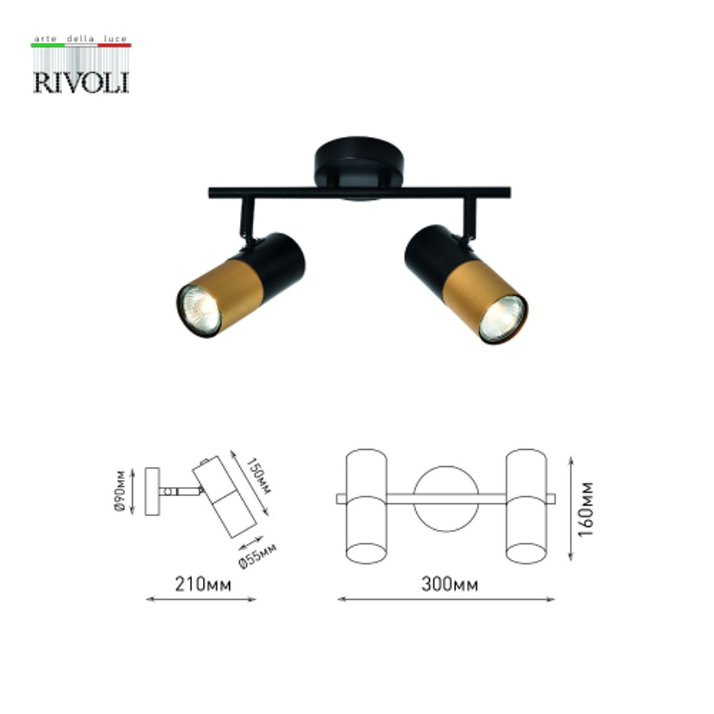 Светильник настенно-потолочный спот Rivoli Belladonna 7073-702 2 х GU10 15 Вт поворотный