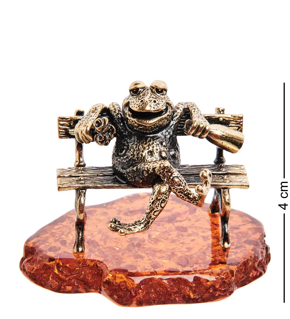Народные промыслы AM-3027 Фигурка «Лягушка в ожидании свидания» (латунь, янтарь)