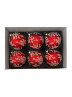 Набор шаров 10см 6шт ChristmasDeLuxe красный с золотой веткой