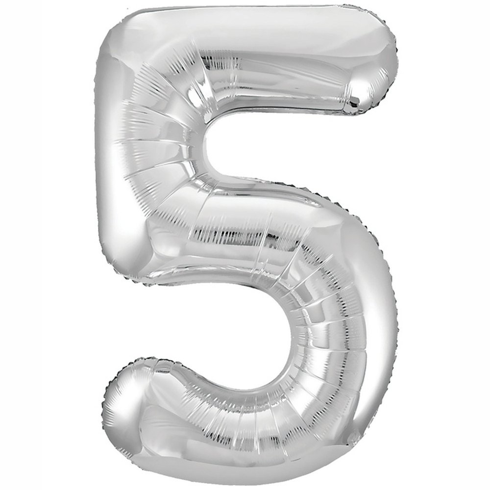 Шар фольгированный Цифра 5 101 см (Серебряный)