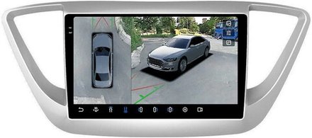Магнитола для Hyundai Solaris 2 2017-2022 (рамка серебро) - FarCar BX766M-360 на Android 13, 2K QLED, 6Гб+128Гб, CarPlay, 4G SIM-слот, 4 камеры в комплекте