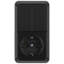 Блок розетка с выключателем Intro Quadro 2-706-05 двойной вертикальный 10-16-А-250В IP20 ОУ антрацит | Intro Quadro