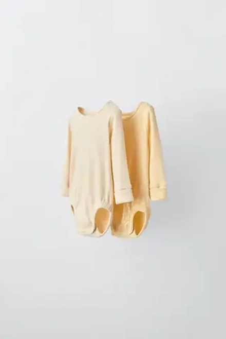 ZARA НАБОР ИЗ ДВУХ БОДИ В РУБЧИК С РЕГУЛИРУЕМЫМИ ДЕТАЛЯМИ, ЖЕЛТЫЙ