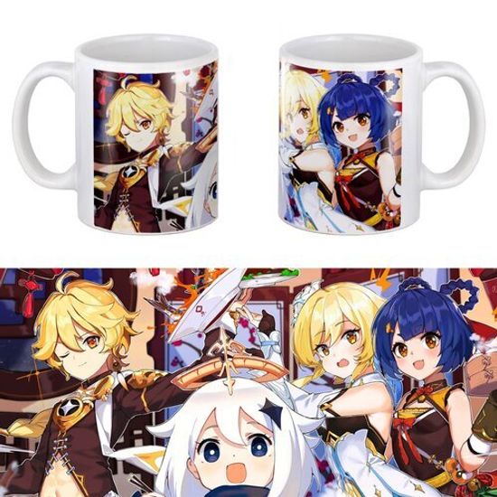 Кружка керамическая Геншин, Genshin, праздник Паймон, 330 мл