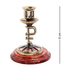 Народные промыслы AM-2977 Подсвечник «Рубль» (латунь, янтарь)