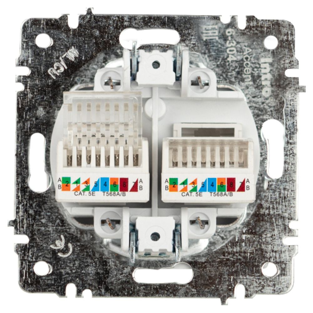 Розетка Intro Accent 6-304-01 информационная 2xRJ45, IP20, СУ, белый | Intro