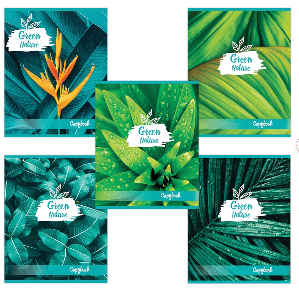 Тетрадь А5 48л. клетка "Green nature" скоба, обложка картон (BRAUBERG)