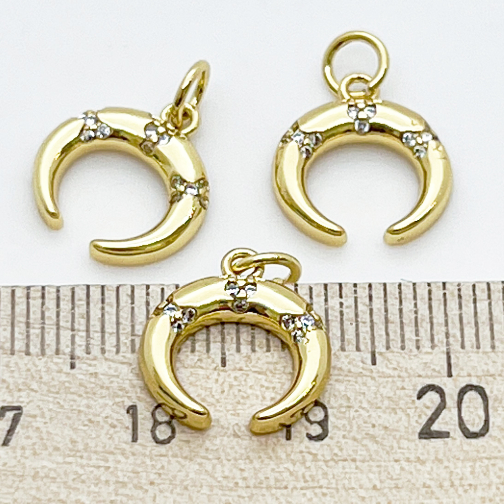 Подвеска Лунница, позолота, фианиты, размер 16*12 мм, цена за 1 шт