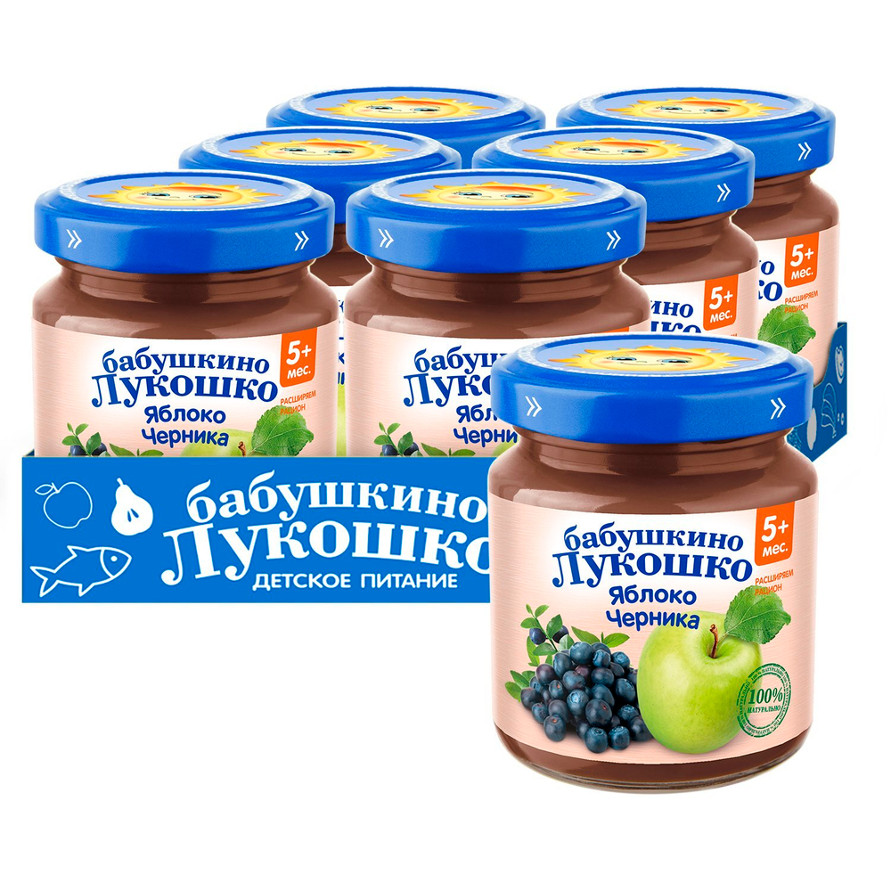 Пюре Бабушкино Лукошко Яблоко черника с 5 месяцев 100г